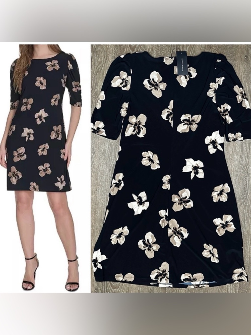 Tommy Hilfiger midnight blue almost Black khaki floral Dress size 10 NWT